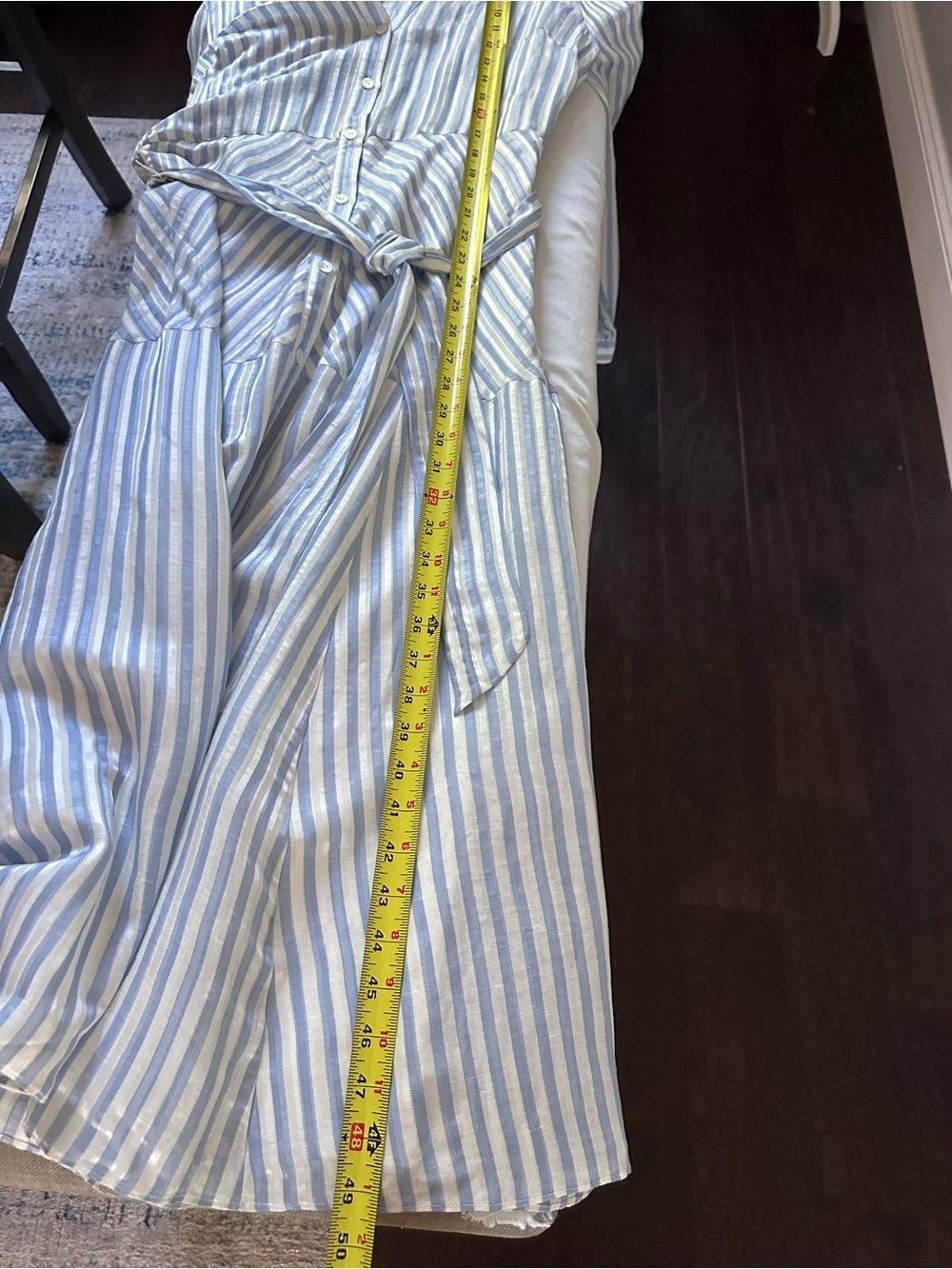 Veronica Beard Jenna Tie Waist Linen Silk Stripe Midi Dress Size 8 Blue White - Picture 16 of 16